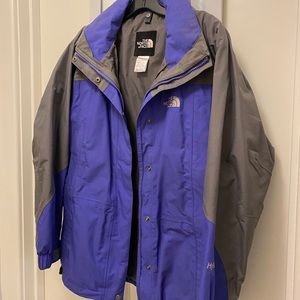 Gray/ Periwinkle North Face ski shell, size M